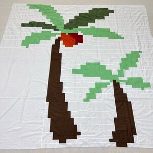 Handmade Palm Tree Log Cabin Patchwork Cotton fabric Queen size Quilt Top/Topper